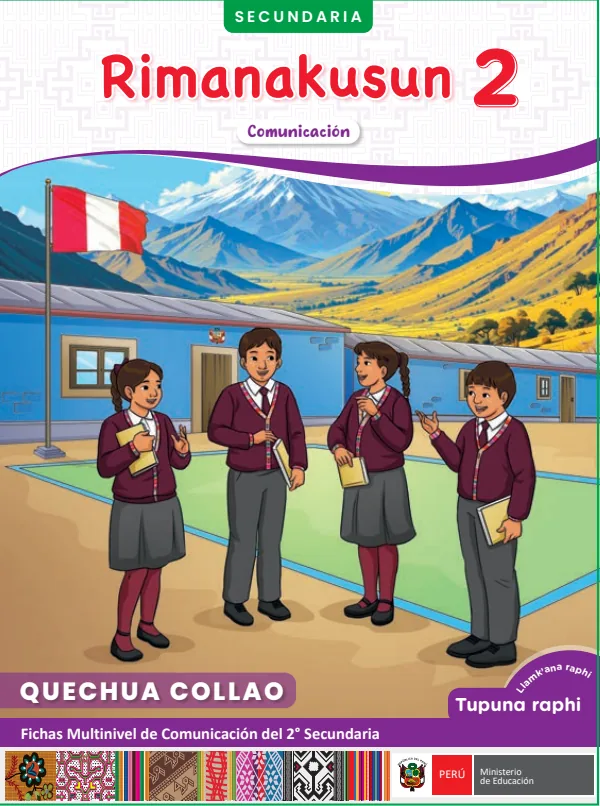 2 Rimanakusun - Quechua collao: fichas multinivel de Comunicación del 2° Secundaria (MINEDU) PDF 1 Portada de 2 Rimanakusun - Quechua collao: fichas multinivel de Comunicación del 2° Secundaria - MINEDU