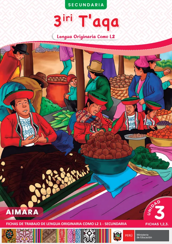 3 iri T'apa: fichas de trabajo de Lengua originaria como L2 1 - Secundaria - Aimara (MINEDU) PDF 1 Portada de 3 iri T'apa: fichas de trabajo de Lengua originaria como L2 1 - Secundaria - Aimara - MINEDU