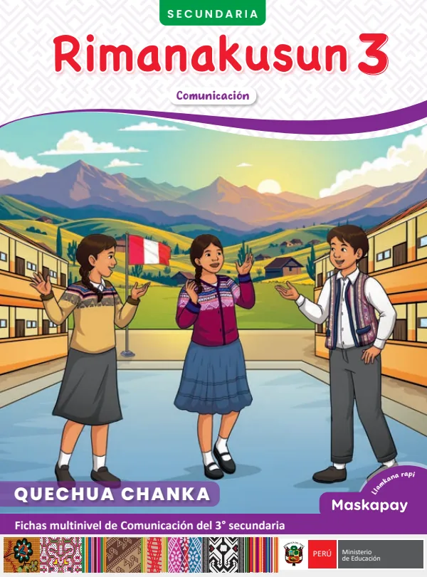 3 Rimanakusun: fichas multinivel de Comunicación del 3° Secundaria - Quechua chanka (MINEDU) PDF 1 Portada de 3 Rimanakusun: fichas multinivel de Comunicación del 3° Secundaria - Quechua chanka - MINEDU
