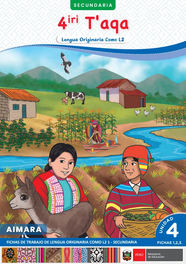 4 iri T'apa: fichas de trabajo de Lengua originaria como L2 1 - Secundaria - Aimara (MINEDU) PDF 1 Portada de 4 iri T'apa: fichas de trabajo de Lengua originaria como L2 1 - Secundaria - Aimara - MINEDU