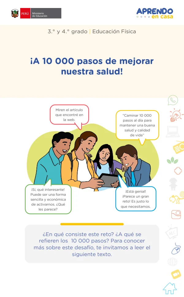 ¡A 10 000 pasos de mejorar nuestra salud! - Secundaria (MINEDU) PDF 1 Portada de ¡A 10 000 pasos de mejorar nuestra salud! - Secundaria - MINEDU