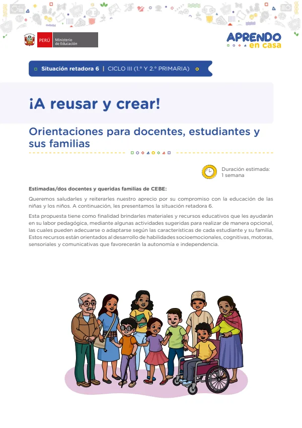¡A reusar y a crear! - Mateaprendiendo: Situación retadora 6. Ciclo III (1. y 2 (MINEDU) PDF 1 Portada de ¡A reusar y a crear! - Mateaprendiendo: Situación retadora 6. Ciclo III (1. y 2 - Educación Básica Especial (EBE) - MINEDU