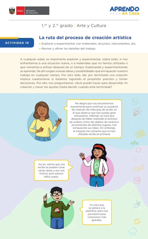 Actividad 10. La ruta del proceso de creación artística. 1.er y 2. grado (MINEDU) PDF 1 Portada de Actividad 10. La ruta del proceso de creación artística. 1.er y 2. grado - MINEDU