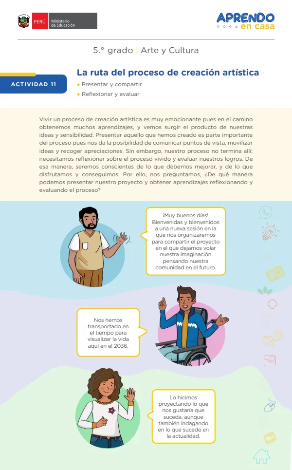Actividad 11. La ruta del proceso de creación artística. 5to grado (MINEDU) PDF 1 Portada de Actividad 11. La ruta del proceso de creación artística. 5to grado - MINEDU