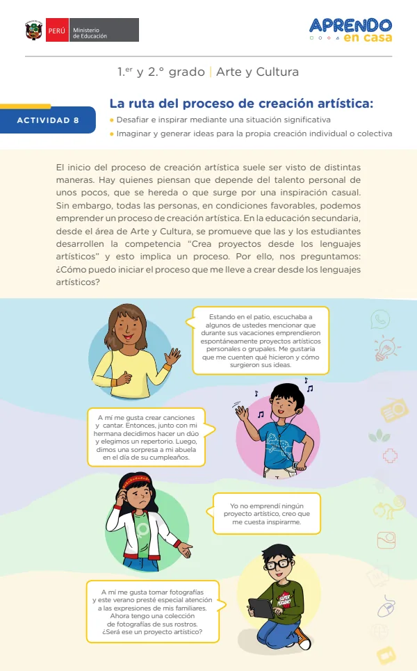 Actividad 8. La ruta del proceso de creación artística, 1.er y 2. grado (MINEDU) PDF 1 Portada de Actividad 8. La ruta del proceso de creación artística, 1.er y 2. grado - MINEDU