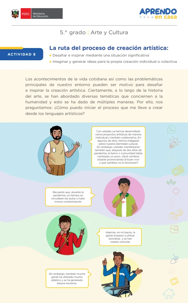 Actividad 8. La ruta del proceso de creación artística, 5. grado (MINEDU) PDF 1 Portada de Actividad 8. La ruta del proceso de creación artística, 5. grado - MINEDU