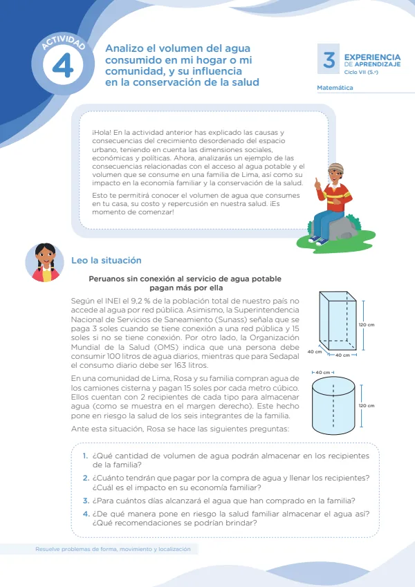 Analizo el volumen del agua consumido en mi hogar o mi comunidad - Secundaria (MINEDU) PDF 1 Portada de Analizo el volumen del agua consumido en mi hogar o mi comunidad - Secundaria - MINEDU