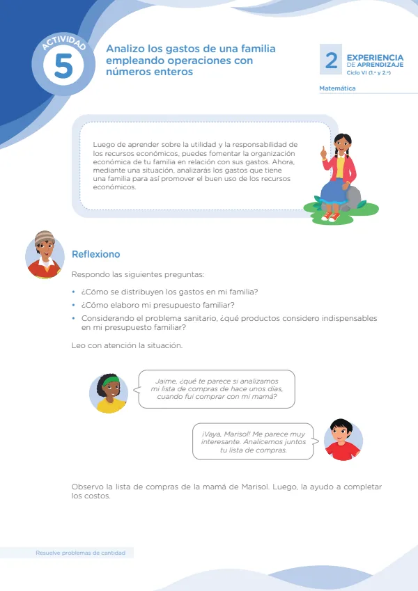 Analizo los gastos de una familia empleando operaciones con números enteros - Secundaria (MINEDU) PDF 1 Portada de Analizo los gastos de una familia empleando operaciones con números enteros - Secundaria - MINEDU