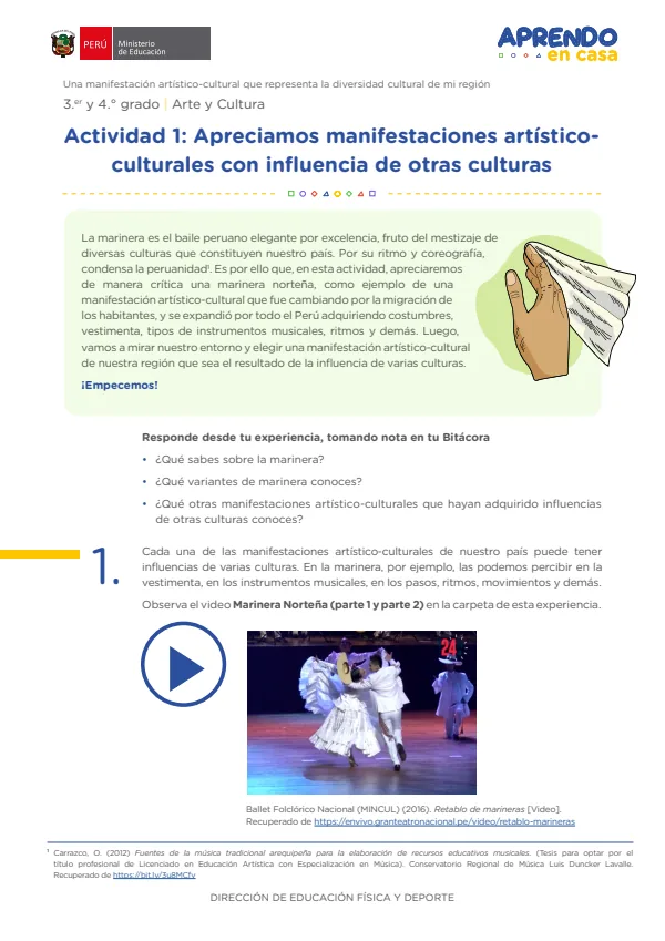 Apreciamos manifestaciones artístico-culturales con influencia de otras culturas (MINEDU) PDF 1 Portada de Apreciamos manifestaciones artístico-culturales con influencia de otras culturas - 4.º grado de Secundaria - MINEDU