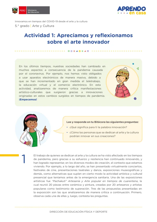 Apreciamos y reflexionamos sobre el arte innovador - 5.° grado de Secundaria (MINEDU) PDF 1 Portada de Apreciamos y reflexionamos sobre el arte innovador - 5.° grado de Secundaria - MINEDU