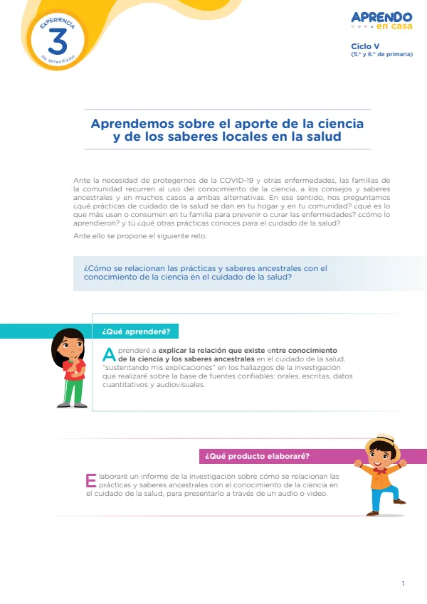 Aprendemos sobre el aporte de la ciencia y de los saberes locales en la salud, ciclo V (MINEDU) PDF 1 Portada de Aprendemos sobre el aporte de la ciencia y de los saberes locales en la salud, ciclo V - Primaria - MINEDU