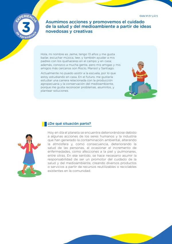 Asumimos acciones y promovemos el cuidado de la salud y del medioambiente a partir de ideas novedosas y creativas , Experiencia de Aprendizaje 3 (MINEDU) PDF 1 Portada de Asumimos acciones y promovemos el cuidado de la salud y del medioambiente a partir - Secundaria - MINEDU