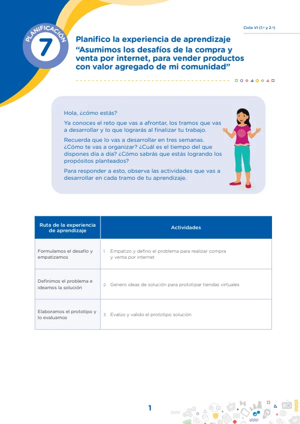 Asumimos los desafíos de la compra y venta por internet, para vender productos con valor agregado de mi comunidad. Planificación 7 (MINEDU) PDF 1 Portada de Asumimos los desafíos de la compra y venta por internet, para vender productos - Secundaria - MINEDU