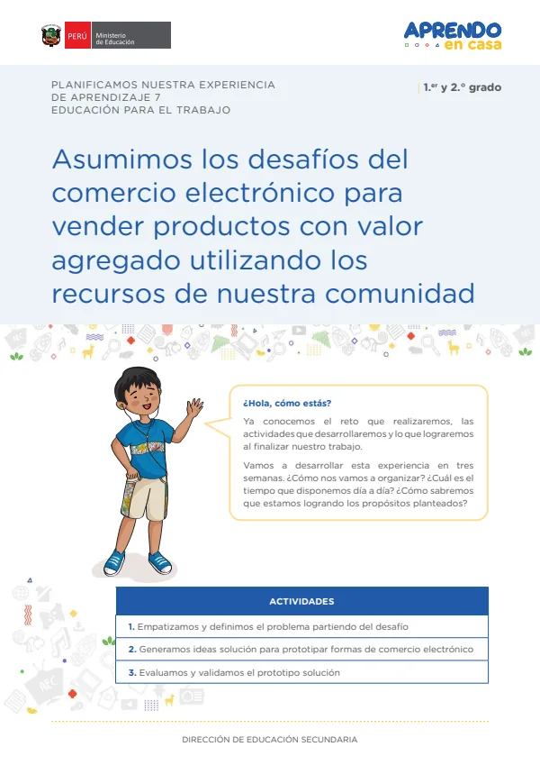 Asumimos los desafíos del comercio electrónico para vender productos con valor agregado utilizando los recursos de nuestra comunidad (MINEDU) PDF 1 Portada de Asumimos los desafíos del comercio electrónico para vender productos con valor agregado - 2.º grado de Secundaria - MINEDU