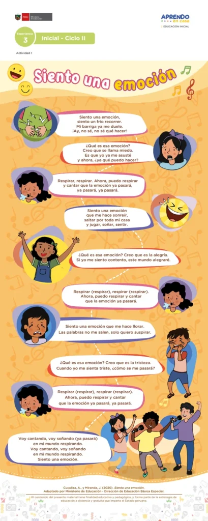 Canción: Siento una emoción, actividad 1. Inicial - Ciclo II (MINEDU) PDF 1 Portada de Canción: Siento una emoción, actividad 1. Inicial - Ciclo II - MINEDU