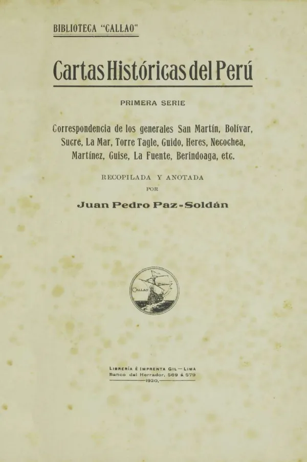 Cartas históricas del Perú: Correspondencia de los generales San Martín, Bolívar, Sucre, La Mar, Torre Tagle, Guido, Heres, Necochea, Martínez (MINEDU) PDF 1 Portada de Cartas históricas del Perú: Correspondencia de los generales San Martín, Bolívar - 3.º grado de Secundaria - MINEDU