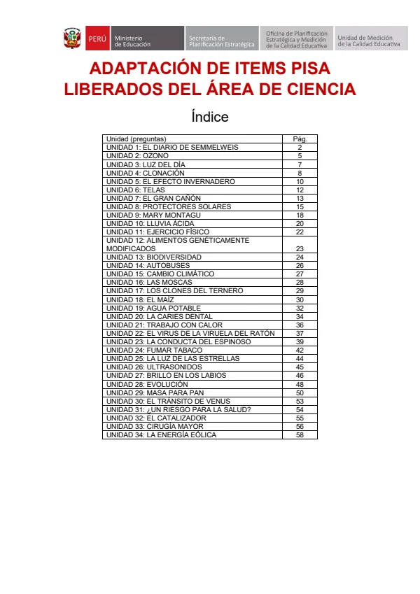 Ciencia preguntas liberadas PISA 2000-2006 (Preguntas liberadas de las evaluaciones PISA) (MINEDU) PDF 1 Portada de Ciencia preguntas liberadas PISA 2000-2006 (Preguntas liberadas de las evaluaciones - Evaluaciones UMC (ECE y ENLA) - MINEDU
