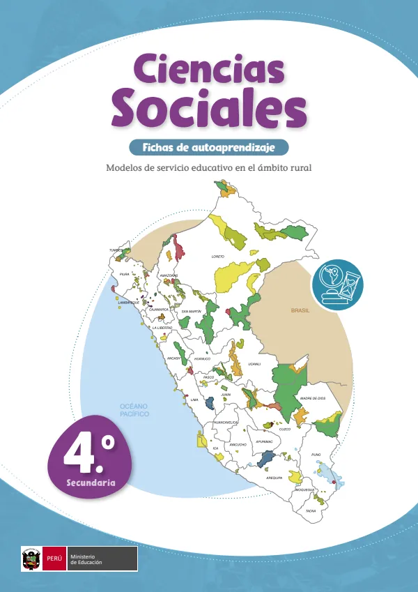 Ciencias Sociales 4: Fichas de autoaprendizaje - 4.° grado de Secundaria (MINEDU) PDF 1 Portada de Ciencias Sociales 4: Fichas de autoaprendizaje - 4.° grado de Secundaria - MINEDU