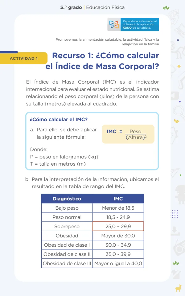 ¿Cómo calcular el Índice de Masa Corporal? - 5.° grado de Secundaria (MINEDU) PDF 1 Portada de ¿Cómo calcular el Índice de Masa Corporal? - 5.° grado de Secundaria - MINEDU