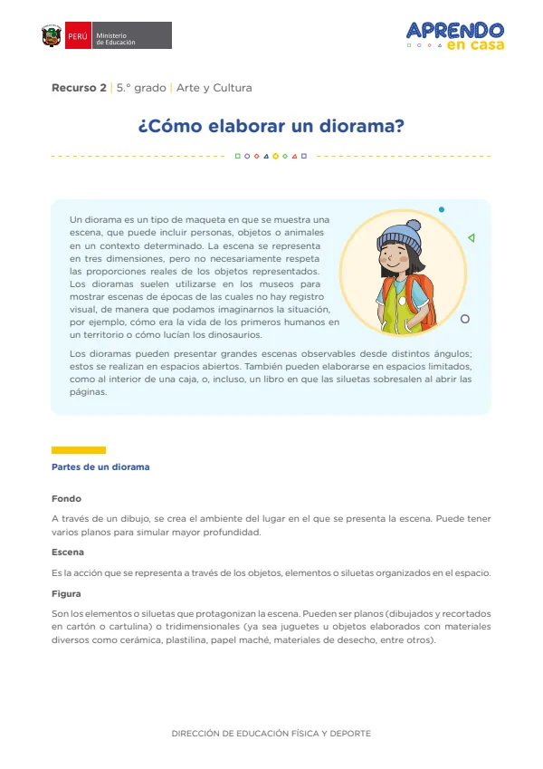 ¿Cómo elaborar un diorama? Recurso 02: 5 grado - Arte y Cultura (MINEDU) PDF 1 Portada de ¿Cómo elaborar un diorama? Recurso 02: 5 grado - Arte y Cultura - MINEDU