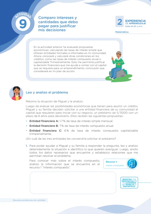 Comparo intereses y cantidades que debo pagar para justificar mis decisiones (MINEDU) PDF 1 Portada de Comparo intereses y cantidades que debo pagar para justificar mis decisiones - Secundaria - MINEDU