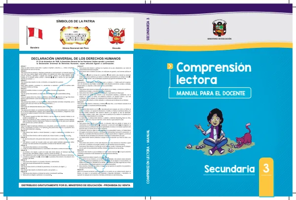 Comprensión lectora 3: manual para el docente de tercer grado de Secundaria · 2017 (MINEDU) PDF 1 Portada de Comprensión lectora 3: manual para el docente de tercer grado de Secundaria · 2017 - MINEDU