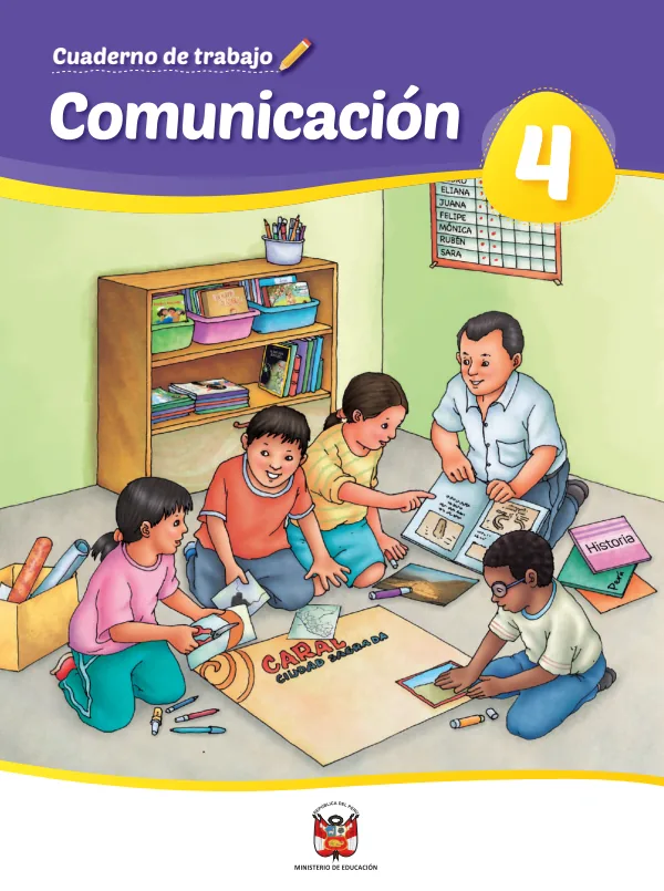 Comunicación 4: cuaderno de trabajo para cuarto grado de Educación Primaria 2019 · 2019 (MINEDU) PDF 1 Portada de Comunicación 4: cuaderno de trabajo para cuarto grado de Educación Primaria 2019 · 2019 - MINEDU