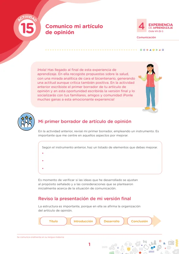 Comunico mi artículo de opinión - 5.° grado de Secundaria (MINEDU) PDF 1 Portada de Comunico mi artículo de opinión - 5.° grado de Secundaria - MINEDU