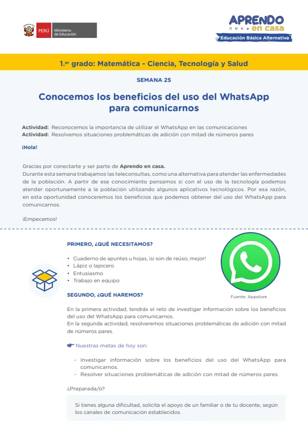 Conocemos los beneficios del uso del WhatsApp para comunicarnos - Educación Inicial (MINEDU) PDF 1 Portada de Conocemos los beneficios del uso del WhatsApp para comunicarnos - Educación Inicial - Educación Básica Alternativa (EBA) - MINEDU