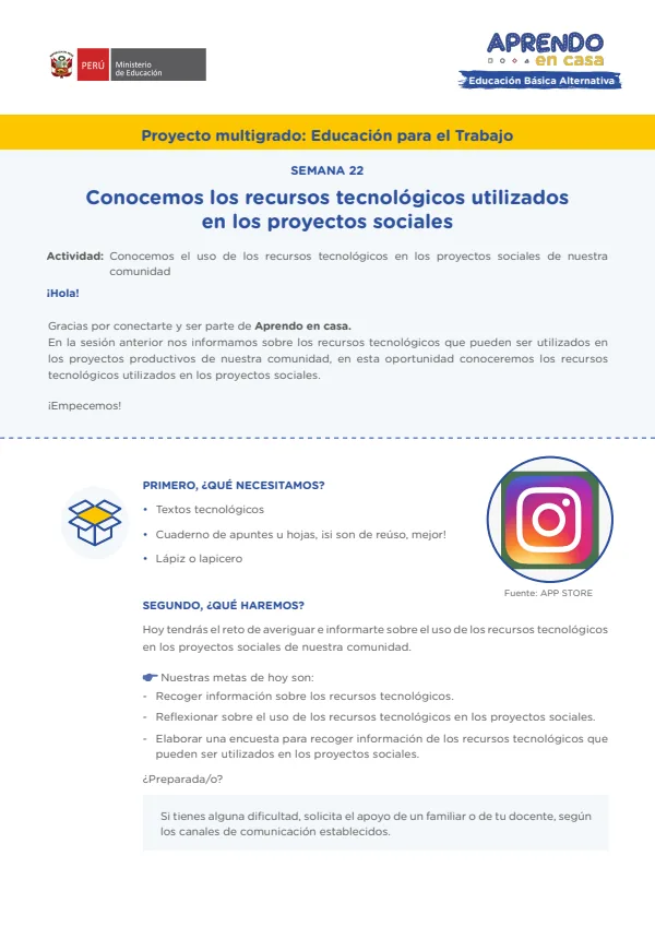 Conocemos los recursos tecnológicos utilizados en los proyectos sociales - Educación Inicial (MINEDU) PDF 1 Portada de Conocemos los recursos tecnológicos utilizados en los proyectos sociales - Educación - Educación Básica Alternativa (EBA) - MINEDU