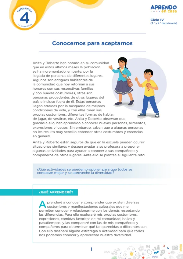 Conocernos para aceptarnos - Primaria (MINEDU) PDF 1 Portada de Conocernos para aceptarnos - Primaria - MINEDU