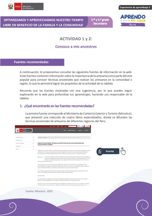 Conozco a mis ancestros. Actividad 01 y 02: 3 y 4 grado (MINEDU) PDF 1 Portada de Conozco a mis ancestros. Actividad 01 y 02: 3 y 4 grado - MINEDU