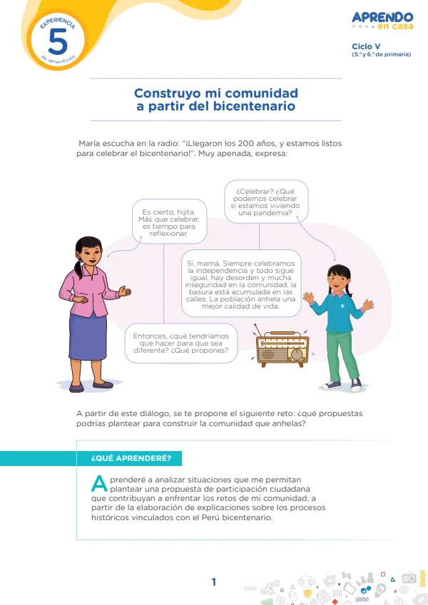 Construyo mi comunidad a partir del bicentenario - Primaria (MINEDU) PDF 1 Portada de Construyo mi comunidad a partir del bicentenario - Primaria - MINEDU