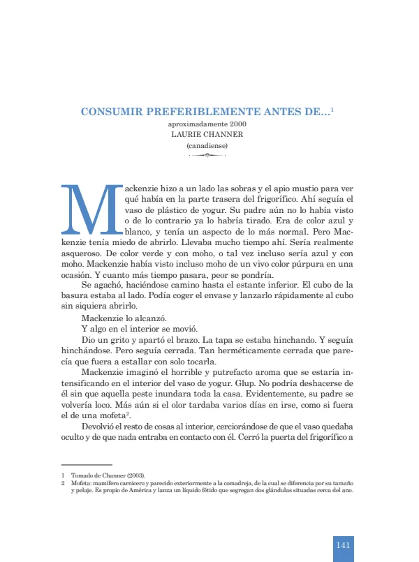 Consumir preferiblementre antes de ...: aproximadamente 2000. Laurie Channer - 1.° grado de Secundaria (MINEDU) PDF 1 Portada de Consumir preferiblementre antes de ...: aproximadamente 2000. Laurie Channer - 1.° - 1.º grado de Secundaria - MINEDU