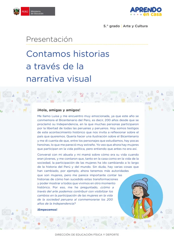 Contamos historias a través de la narrativa visual, presentación, 5 grado - Arte y Cultura (MINEDU) PDF 1 Portada de Contamos historias a través de la narrativa visual, presentación, 5 grado - Arte - MINEDU