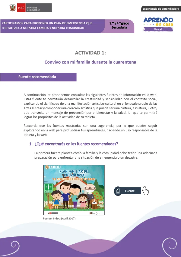 Convivo con mi familia durante la cuarentena. Actividad 01: 3 y 4 grado (MINEDU) PDF 1 Portada de Convivo con mi familia durante la cuarentena. Actividad 01: 3 y 4 grado - MINEDU