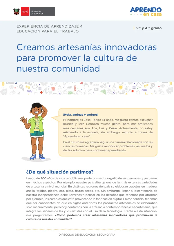 Creamos artesanías innovadoras para promover la cultura de nuestra comunidad (MINEDU) PDF 1 Portada de Creamos artesanías innovadoras para promover la cultura de nuestra comunidad - Secundaria - MINEDU