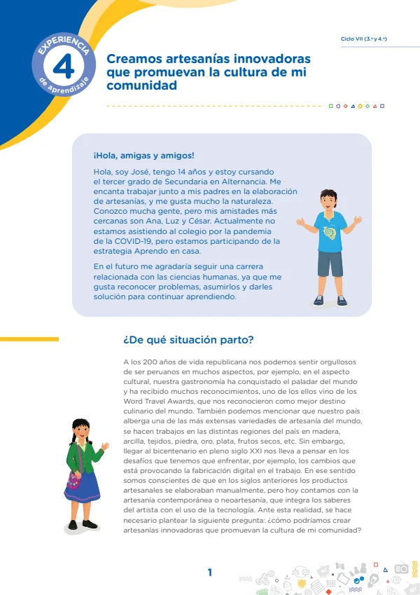 Creamos artesanías innovadoras que promuevan la cultura de mi comunidad - Secundaria (MINEDU) PDF 1 Portada de Creamos artesanías innovadoras que promuevan la cultura de mi comunidad - Secundaria - MINEDU