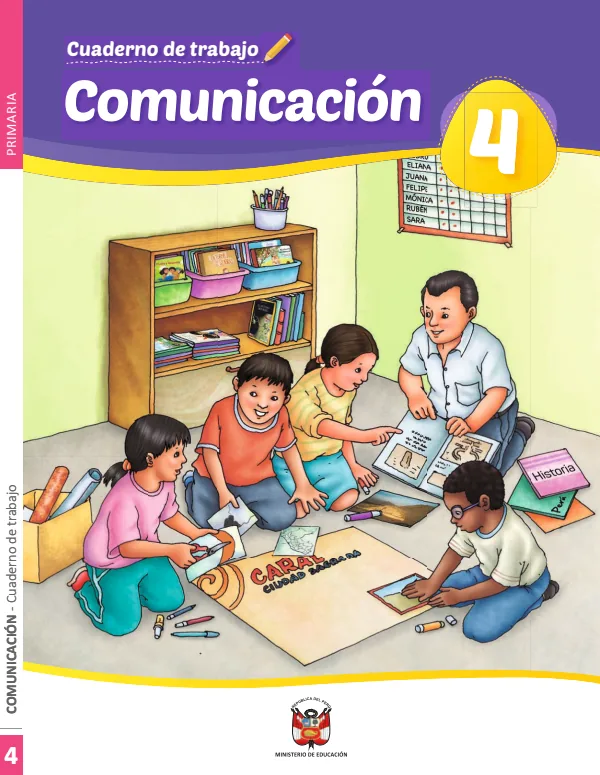 Cuaderno de trabajo Comunicación 4 - 4.° grado de Primaria (MINEDU) PDF 1 Portada de Cuaderno de trabajo Comunicación 4 - 4.° grado de Primaria - MINEDU