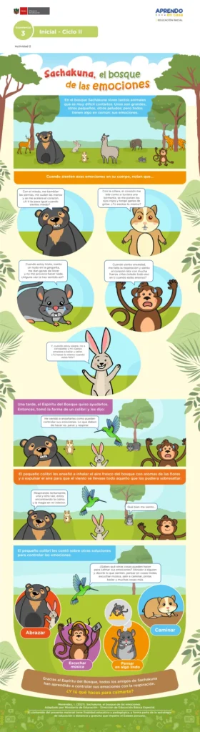 Cuento: Sachakuna, el bosque de las emociones, actividad 1. Inicial - Ciclo II (MINEDU) PDF 1 Portada de Cuento: Sachakuna, el bosque de las emociones, actividad 1. Inicial - Ciclo II - MINEDU