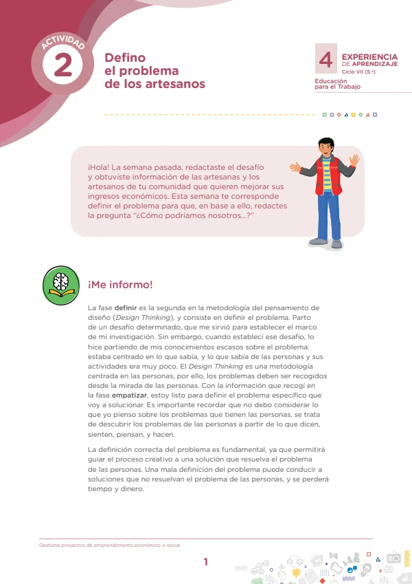 Defino el problema de los artesanos (MINEDU) PDF 1 Portada de Defino el problema de los artesanos - 5.º grado de Secundaria - MINEDU