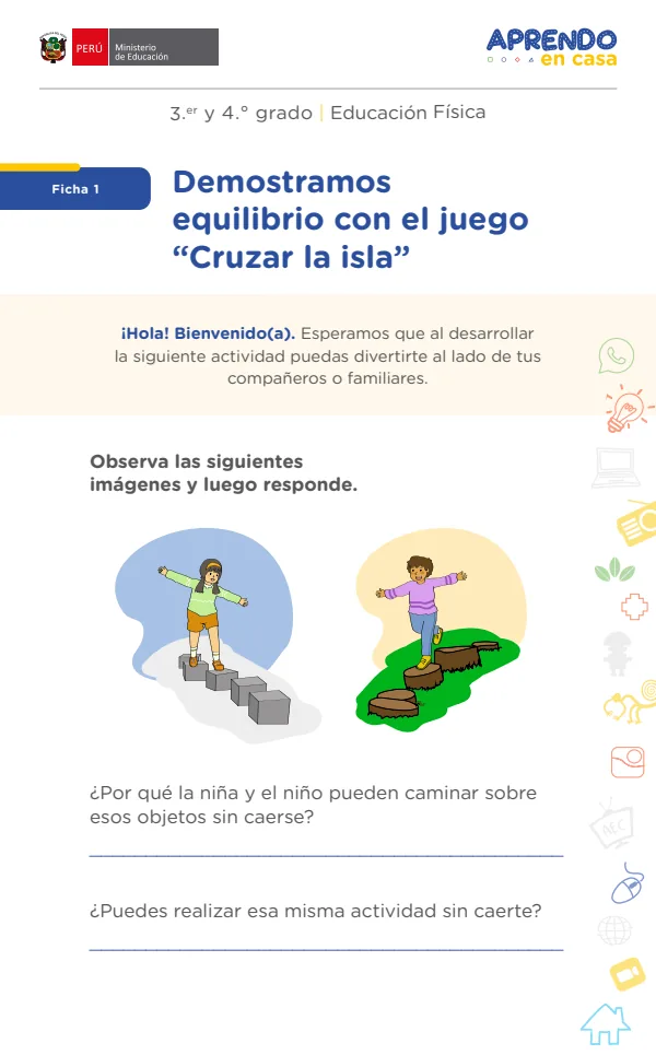 Demostramos equilibrio con el juego "Cruzar la isla" - Primaria (MINEDU) PDF 1 Portada de Demostramos equilibrio con el juego "Cruzar la isla" - Primaria - MINEDU
