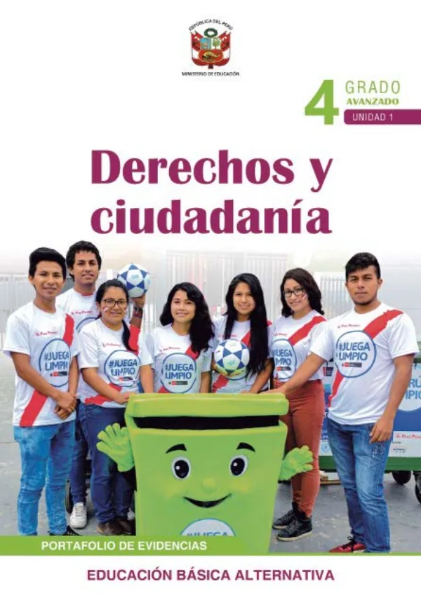 Derechos y ciudadanía 4 Cuarto grado - Ciclo avanzado (MINEDU) PDF 1 Portada de Derechos y ciudadanía 4 Cuarto grado - Ciclo avanzado - Educación Básica Alternativa (EBA) - MINEDU