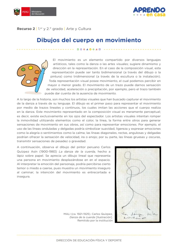 Dibujos del cuerpo en movimiento. Recurso 02: 1 y 2 grado - Arte y Cultura (MINEDU) PDF 1 Portada de Dibujos del cuerpo en movimiento. Recurso 02: 1 y 2 grado - Arte y Cultura - MINEDU