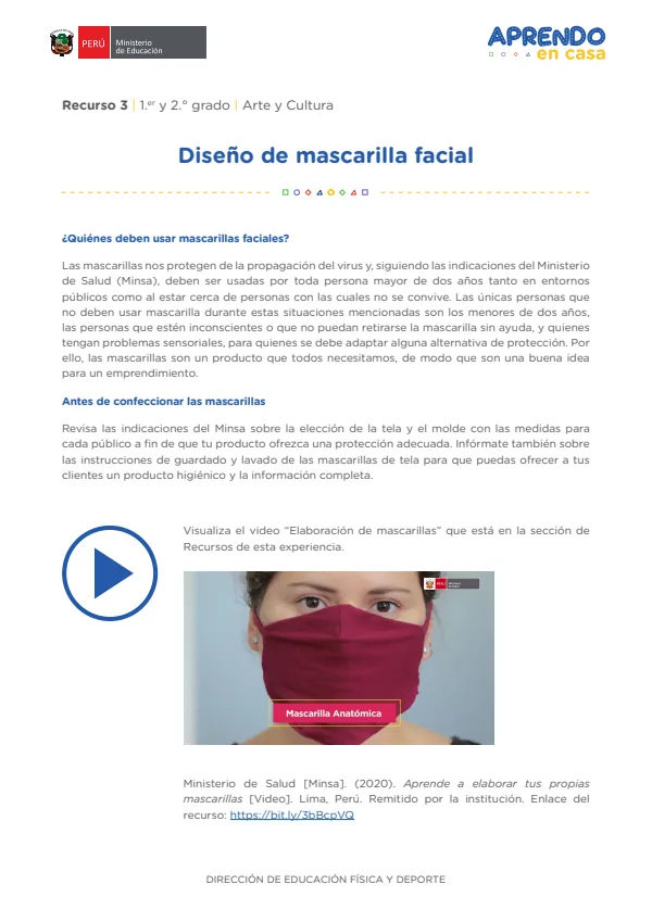 Diseño de mascarilla facial ,1.er y 2. grado (MINEDU) PDF 1 Portada de Diseño de mascarilla facial ,1.er y 2. grado - MINEDU