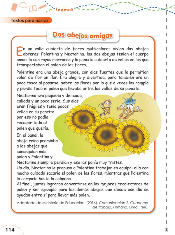 Dos abejas amigas - 2.° grado de Primaria (MINEDU) PDF 1 Portada de Dos abejas amigas - 2.° grado de Primaria - MINEDU
