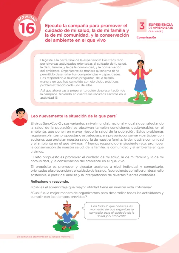 Ejecuto la campaña para promover el cuidado de mi salud - 5.° grado de Secundaria (MINEDU) PDF 1 Portada de Ejecuto la campaña para promover el cuidado de mi salud - 5.° grado de Secundaria - MINEDU