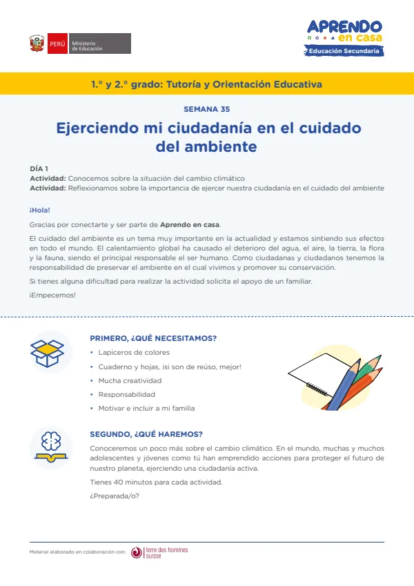Ejerciendo mi ciudadanía en el cuidado del ambiente - Secundaria (MINEDU) PDF 1 Portada de Ejerciendo mi ciudadanía en el cuidado del ambiente - Secundaria - MINEDU