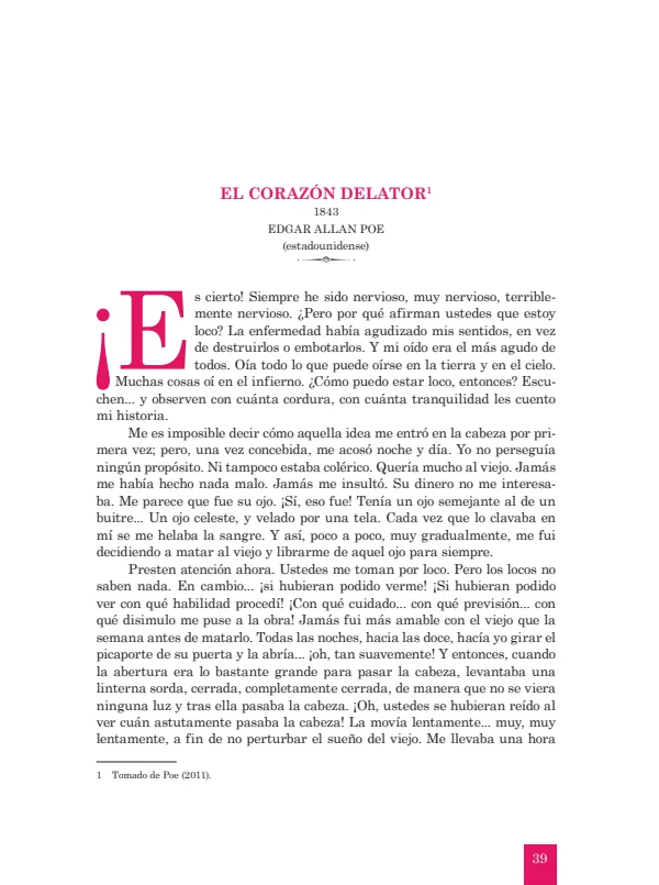 El corazón delator: 1843. Edgar Allan Poe - 1.° grado de Secundaria (MINEDU) PDF 1 Portada de El corazón delator: 1843. Edgar Allan Poe - 1.° grado de Secundaria - MINEDU