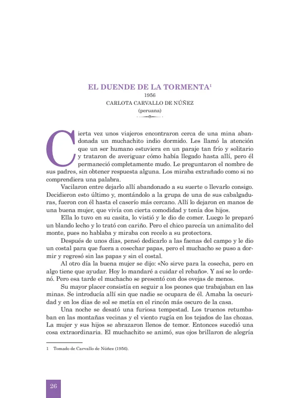 El duende de la tormenta: 1956. Carlota Carvallo de Núñez - 1.° grado de Secundaria (MINEDU) PDF 1 Portada de El duende de la tormenta: 1956. Carlota Carvallo de Núñez - 1.° grado de Secundaria - MINEDU